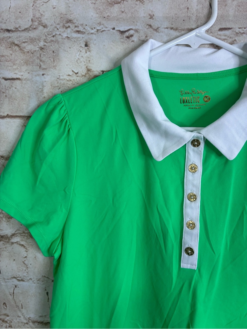 Lilly Pulitzer UPF 50 Luxletic Frida Puff Sleeve Golf Polo Green Size Medium NEW - Picture 3 of 7